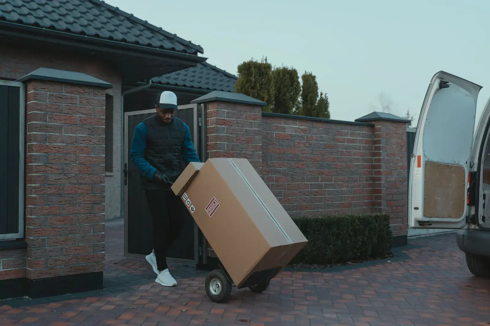 Moving boxes stacked by a truck