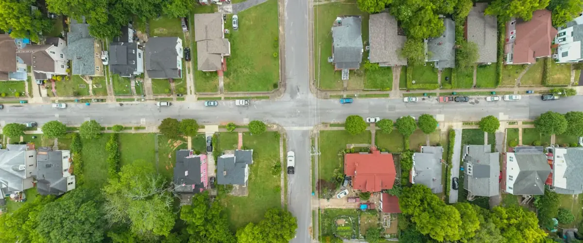 A suburban street of family homes