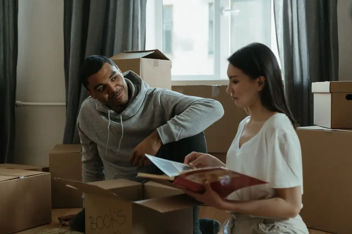 Packed boxes in an apartment